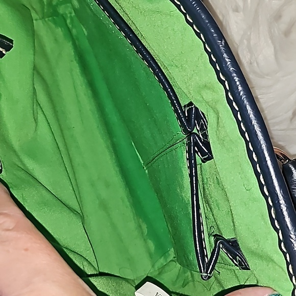 Chaps Tan Woven Purse with Navy Blue and Green Trim and Silver Tone Hardware - Picture 11 of 14